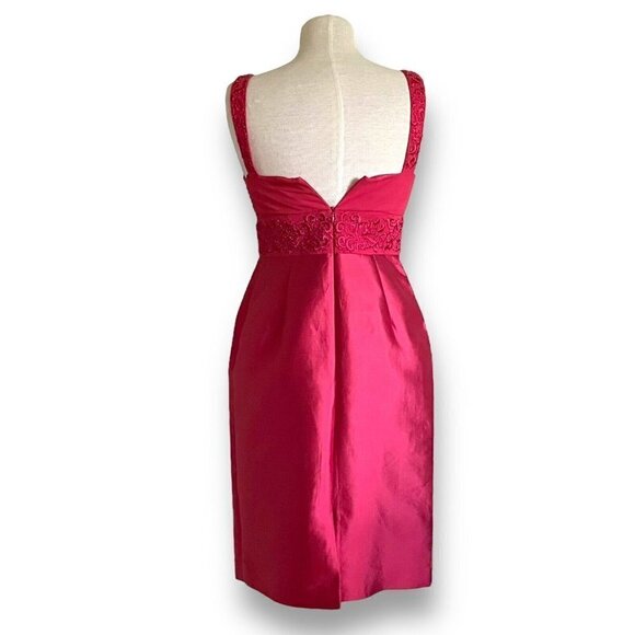 Talbots Womens Dress Set Sz 6 Red Silk Beaded Embroidered Sheath Bolero Jacket - Picture 12 of 14